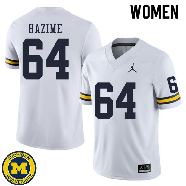 Women's Michigan Wolverines #64 Mahdi Hazime White NCAA Football Jersey